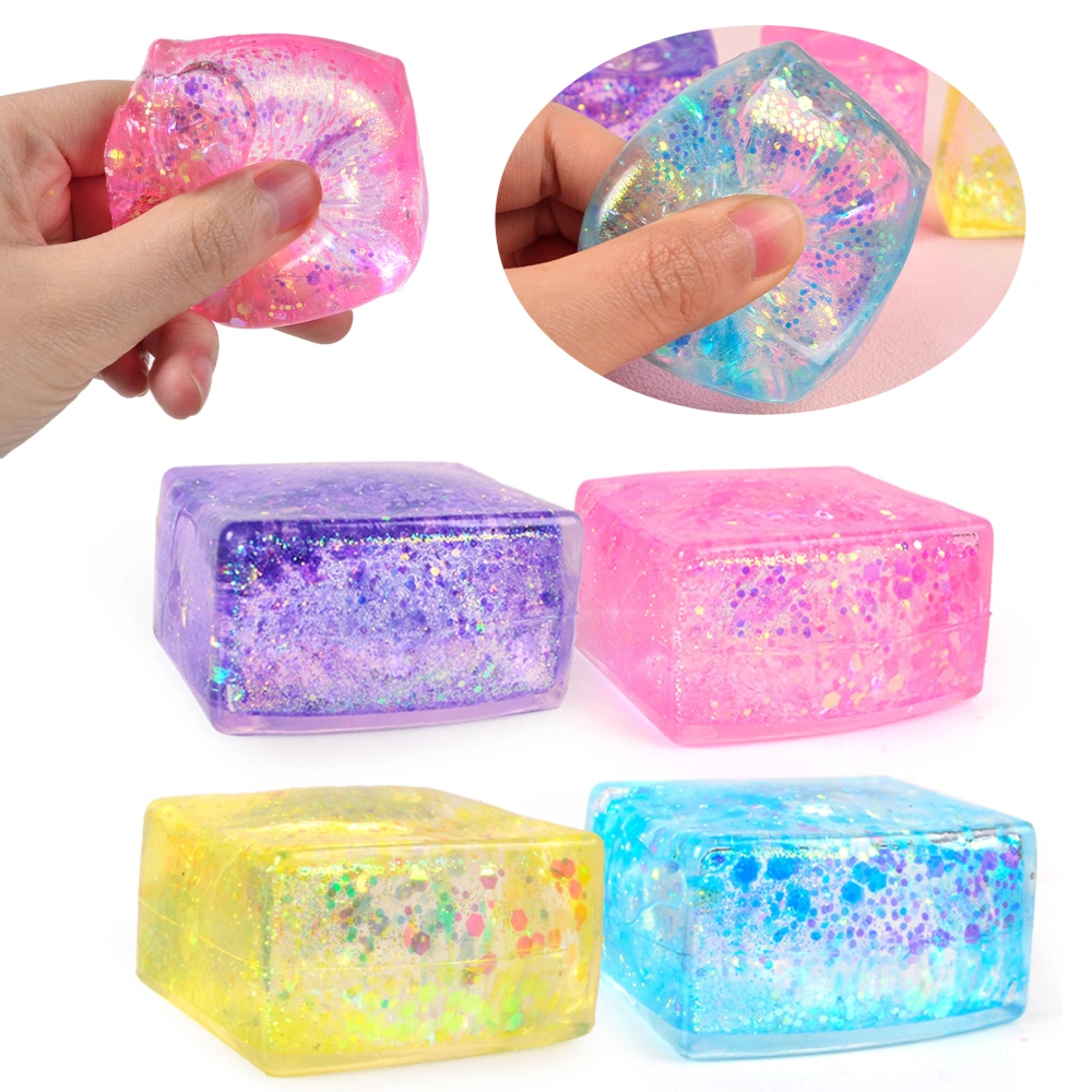 Sequins Ice Cube Squeeze Toys Creative Maltose Square Cube Quick Recovery Soft TPR Pinch Toy Squishes Block Stress Relief Fidget Toy Party Favor