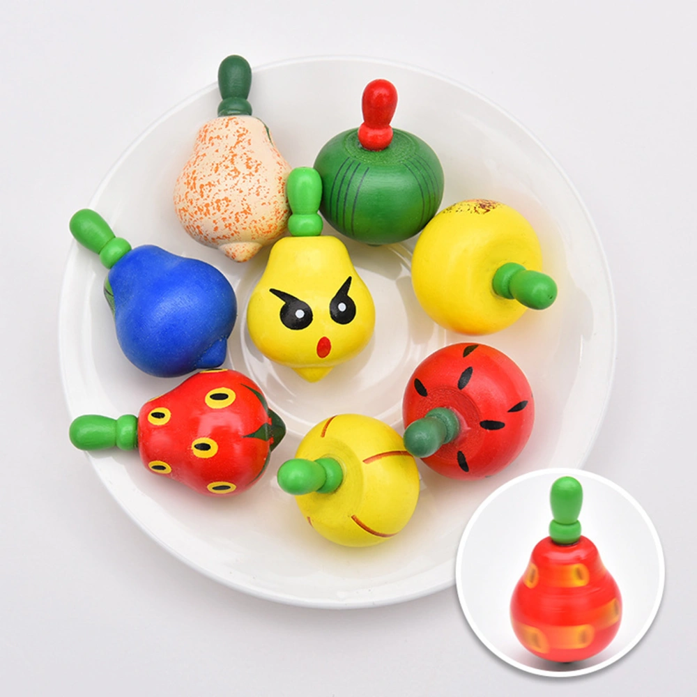 2Pcs Spinning Top Toys Vivid Expressions Cartoon Fruit Shaped Novelty Colorful Wooden Spinning Tops Decompression Toys