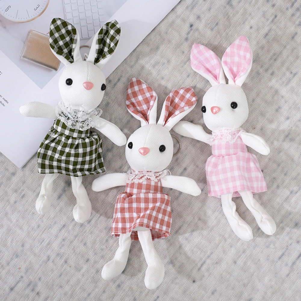 22cm Bunny Keychain 3D Eyes Adorable Plaid Dress Bunny Doll Plush Toy Ornament PP Cotton Stuffed Animal Doll Plush Key Ring Pendant Birthday Gift