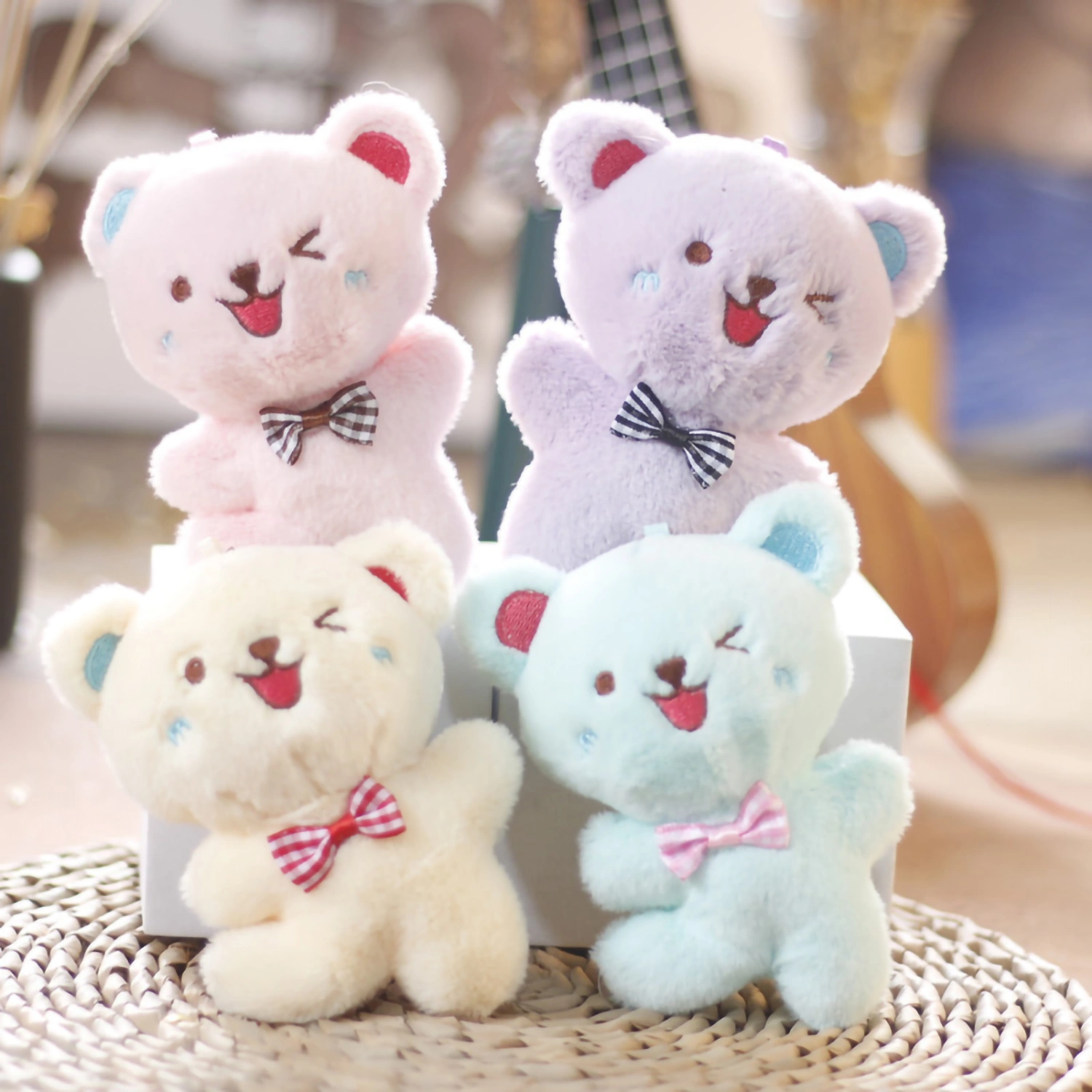 11cm Bear Keychain Cute Mini Bow Cartoon Bear Doll Plushies Ornament Soft Stuffed Doll Toy Backpack Key Ring Pendant Couple Gift