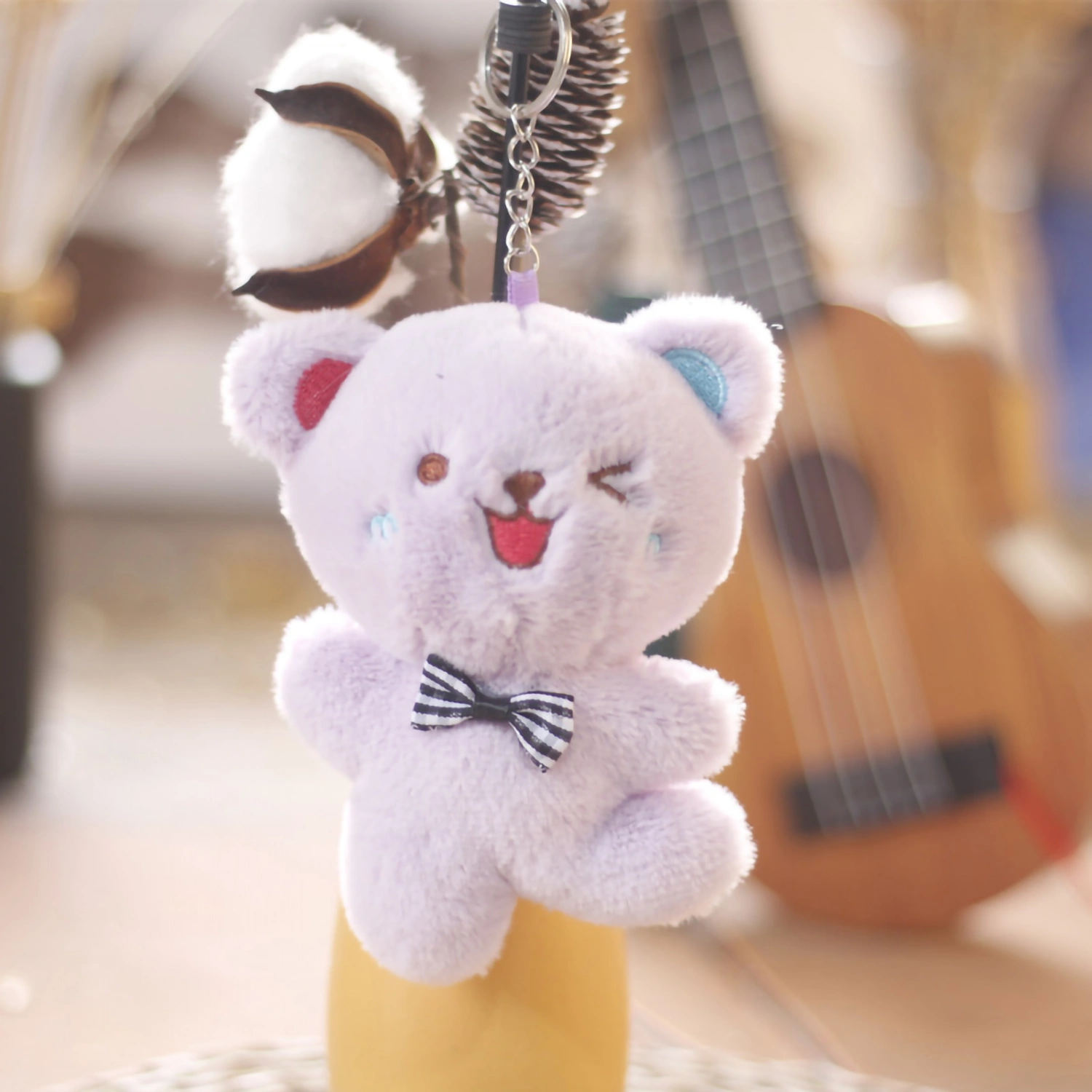 11cm Bear Keychain Cute Mini Bow Cartoon Bear Doll Plushies Ornament Soft Stuffed Doll Toy Backpack Key Ring Pendant Couple Gift