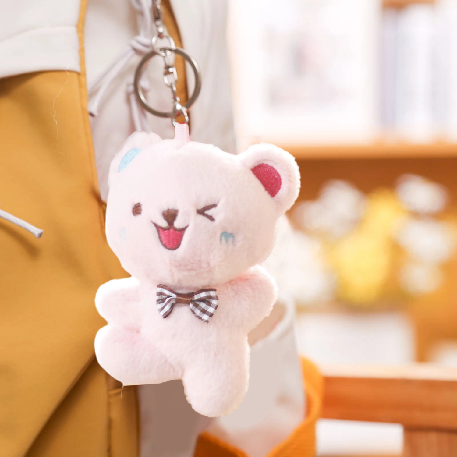 11cm Bear Keychain Cute Mini Bow Cartoon Bear Doll Plushies Ornament Soft Stuffed Doll Toy Backpack Key Ring Pendant Couple Gift
