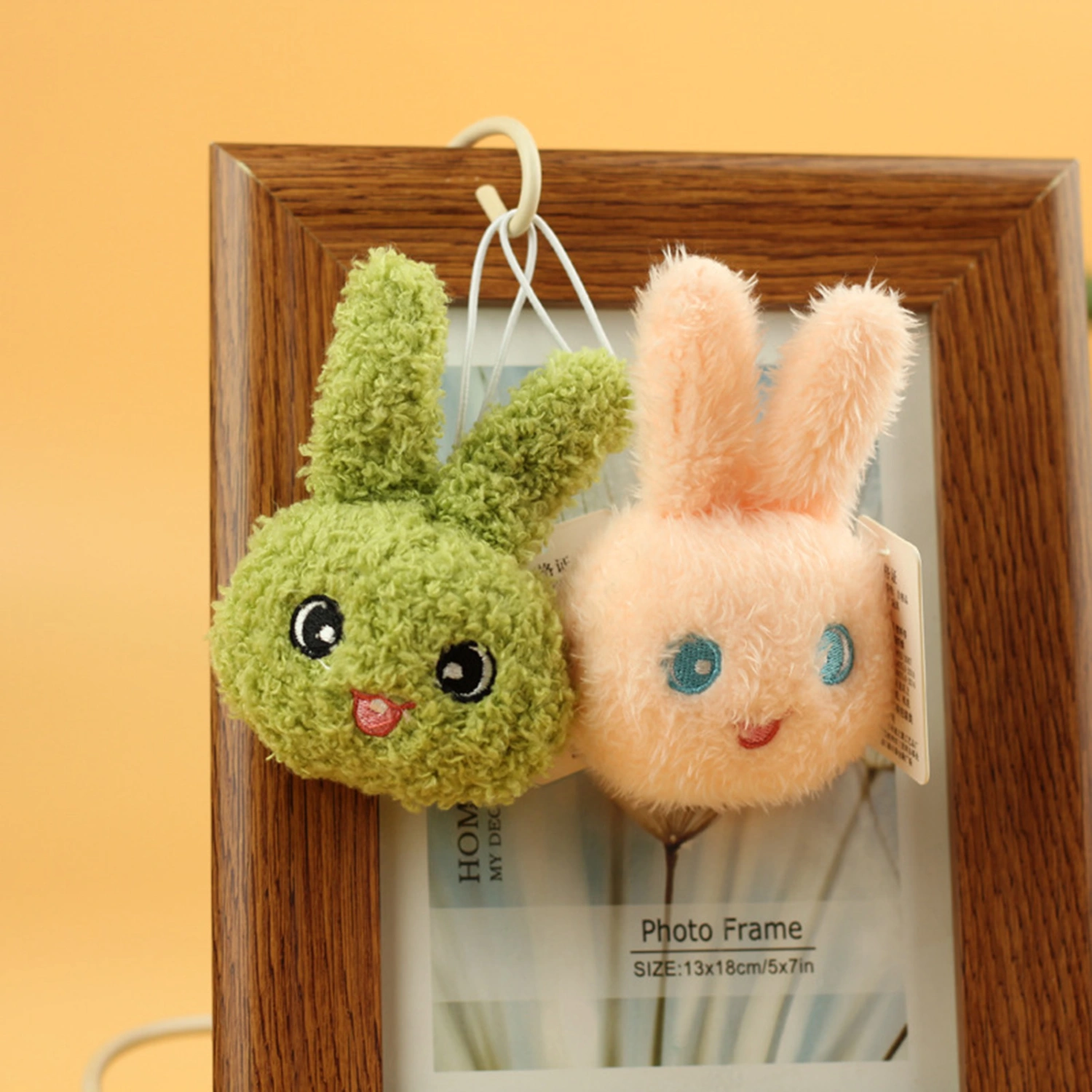 Plush Rabbit Pendant with Hanging Rope Soft Lovely Bunny Head Plushies Ornament Multi-use Keychain Car Backpack Decor Stuffed Doll Toy Girl Gift