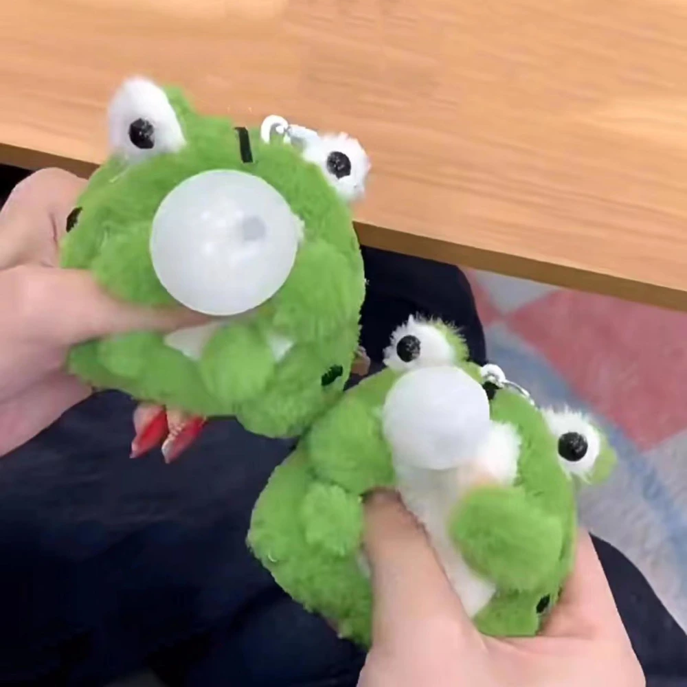 Cartoon Frog Plush Pendant Built-in Squeaker Blow Bubble Frog Plushies Soft Stuffed Animal Doll Toy Keychain Pendant Backpack Charms Couple Gift