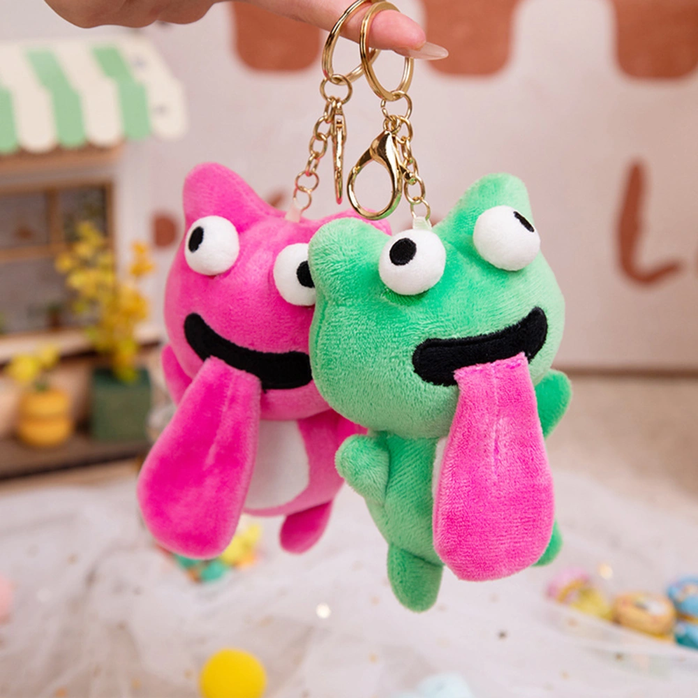 Cartoon Frog Plush Keychain Long Tongue Kiss Green/Pink Frog Plush Toy Soft Stuffed Animal Doll Plushies Keyring Pendant Backpack Charms Couple Gift