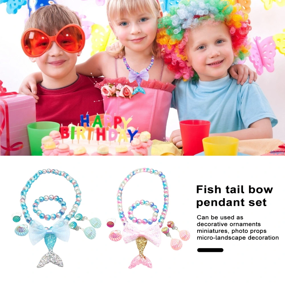 6Pcs/7Pcs Mermaid Tail Jewelry Set Necklace Bracelet Earrings Princess Dress-up Necklace for Little Girls 