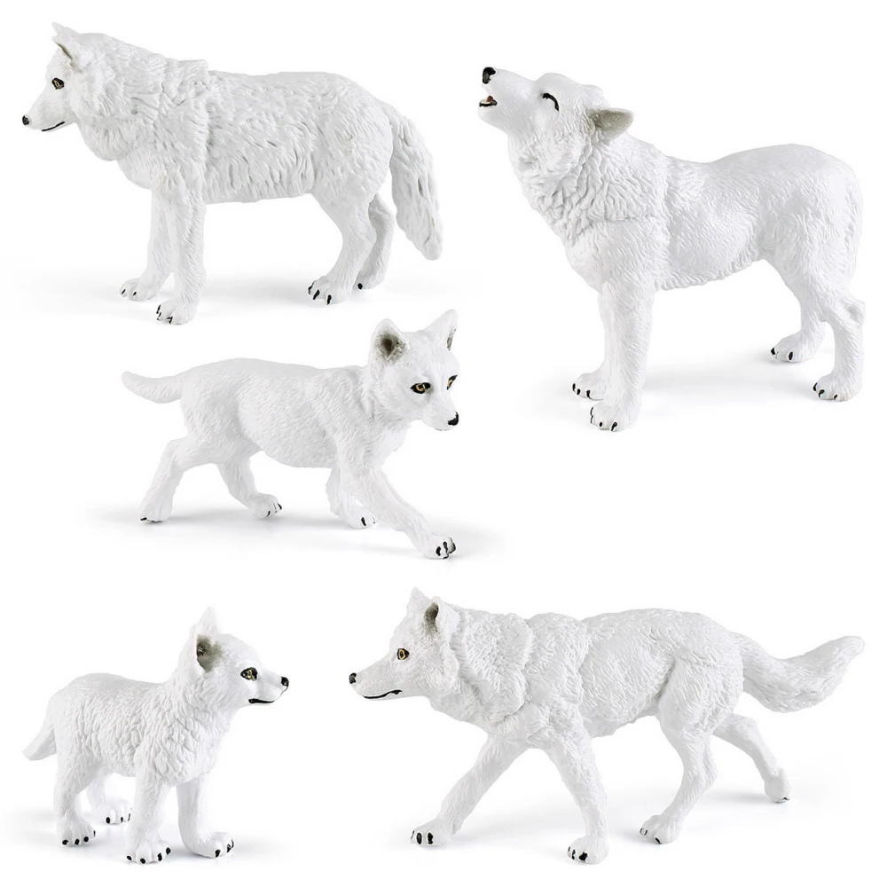 Arctic Wolf Model Various Realistic White Wolf Miniature Static Model Ornament Plastic Wild Animal Figurine Mini TV Table Decor Kids Educational Toy