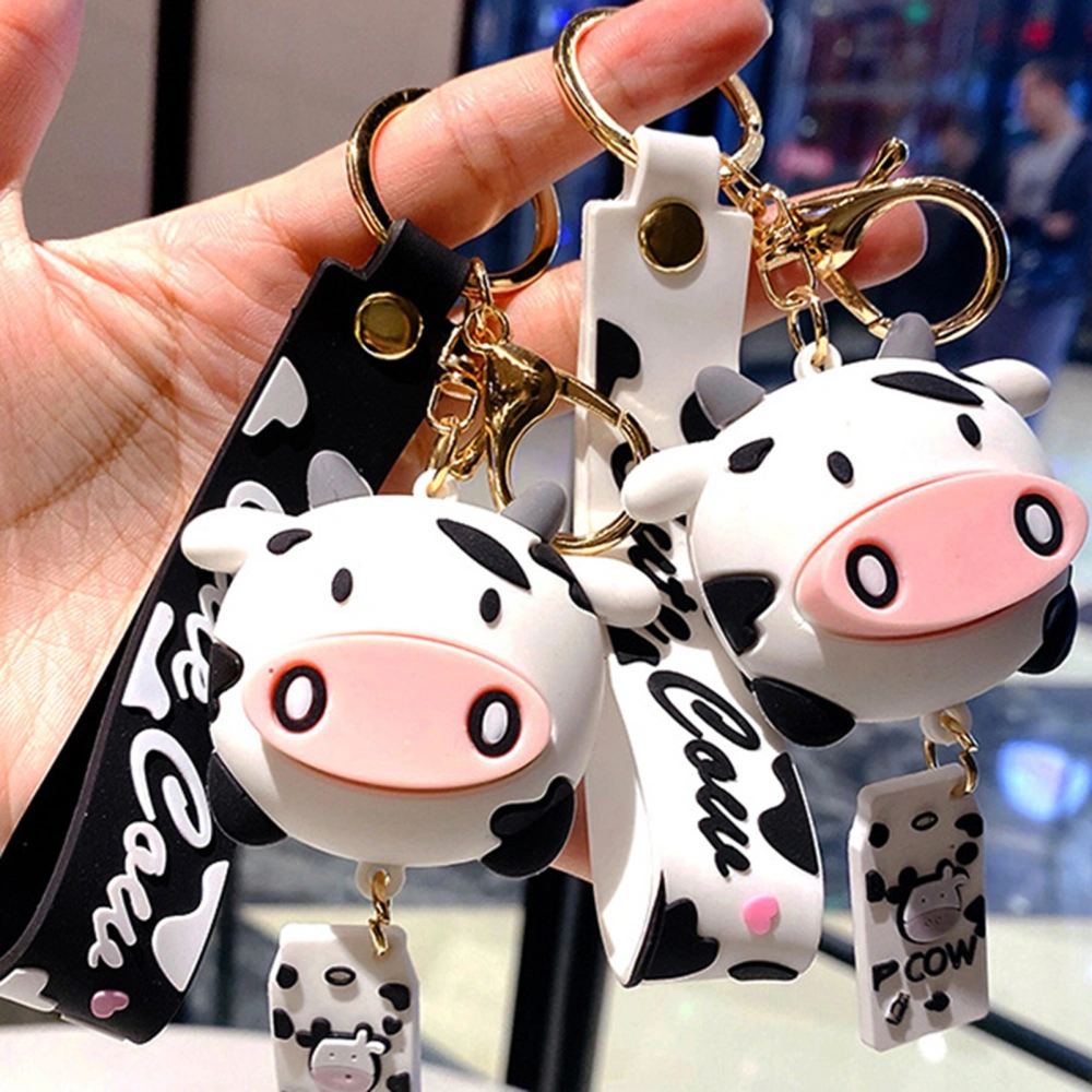 Cow Keychain Lovely Three-dimensional Cattle Figure Bag Charms with Buckle Ornament Silicone Car Keychain Cartoon Animal Fashion Pendant Birthday Gift