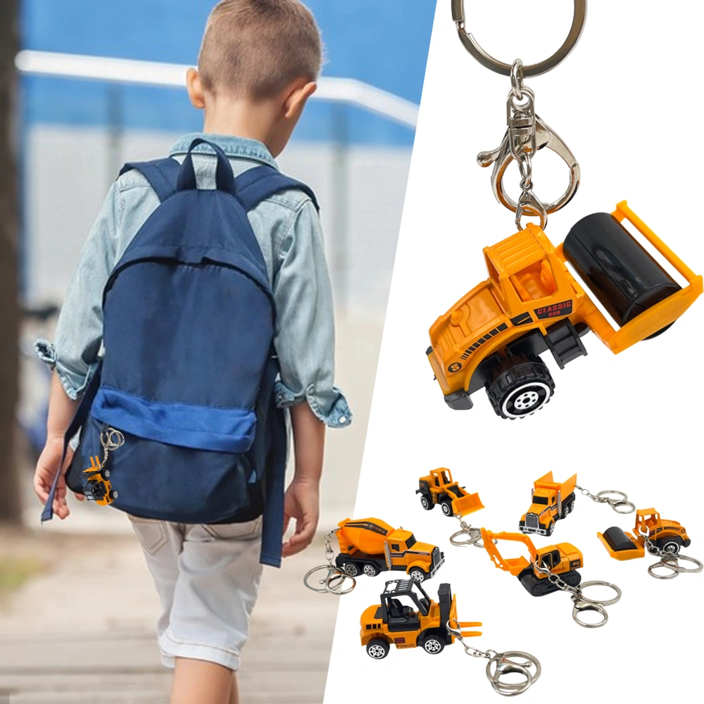 Mini Truck Keychain 1:64 Scale Construction Series Forklift Tractor Excavator Roller Alloy Model Decoration with Buckle Engineering Car Model Toy Excavator Key Ring Party Favors