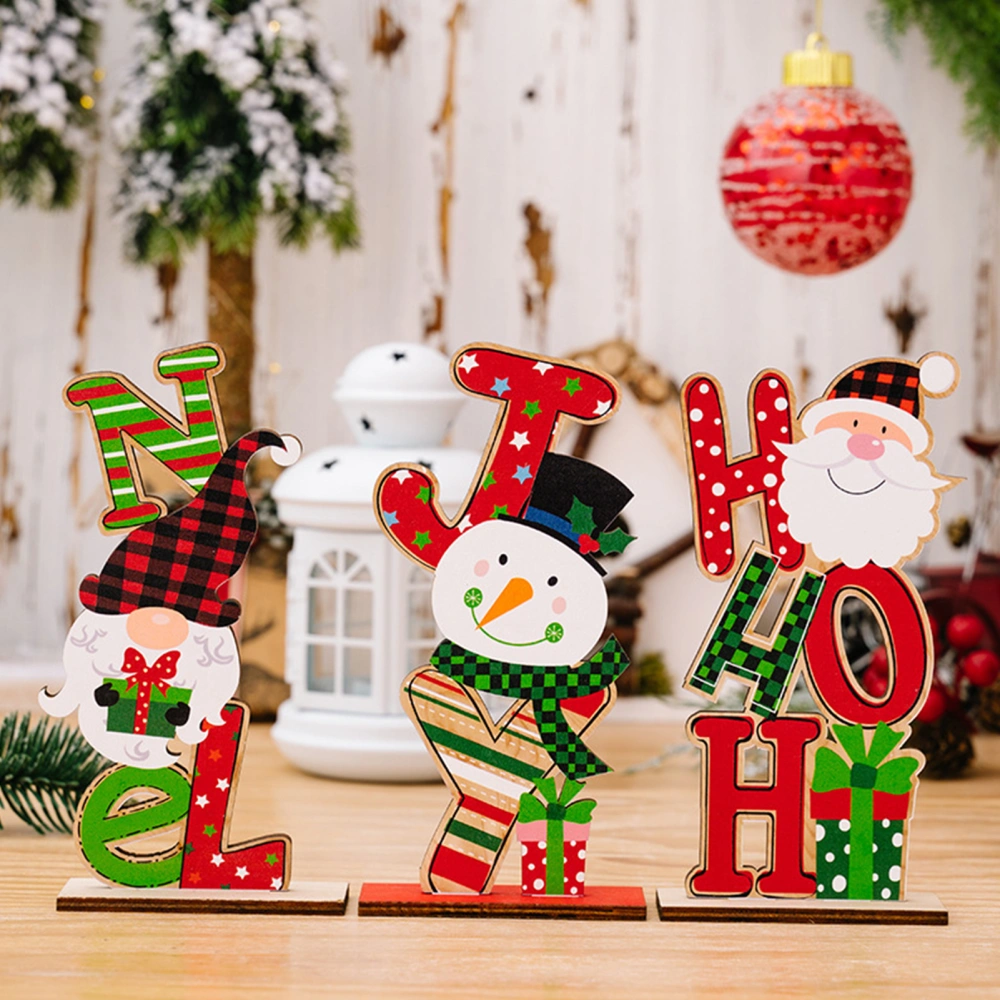 Christmas Desktop Wood Decoration Santa Claus Snowman Gnome Colorful Letter Reusable Solid Wooden Holiday Table Ornament Party Supplies Gift