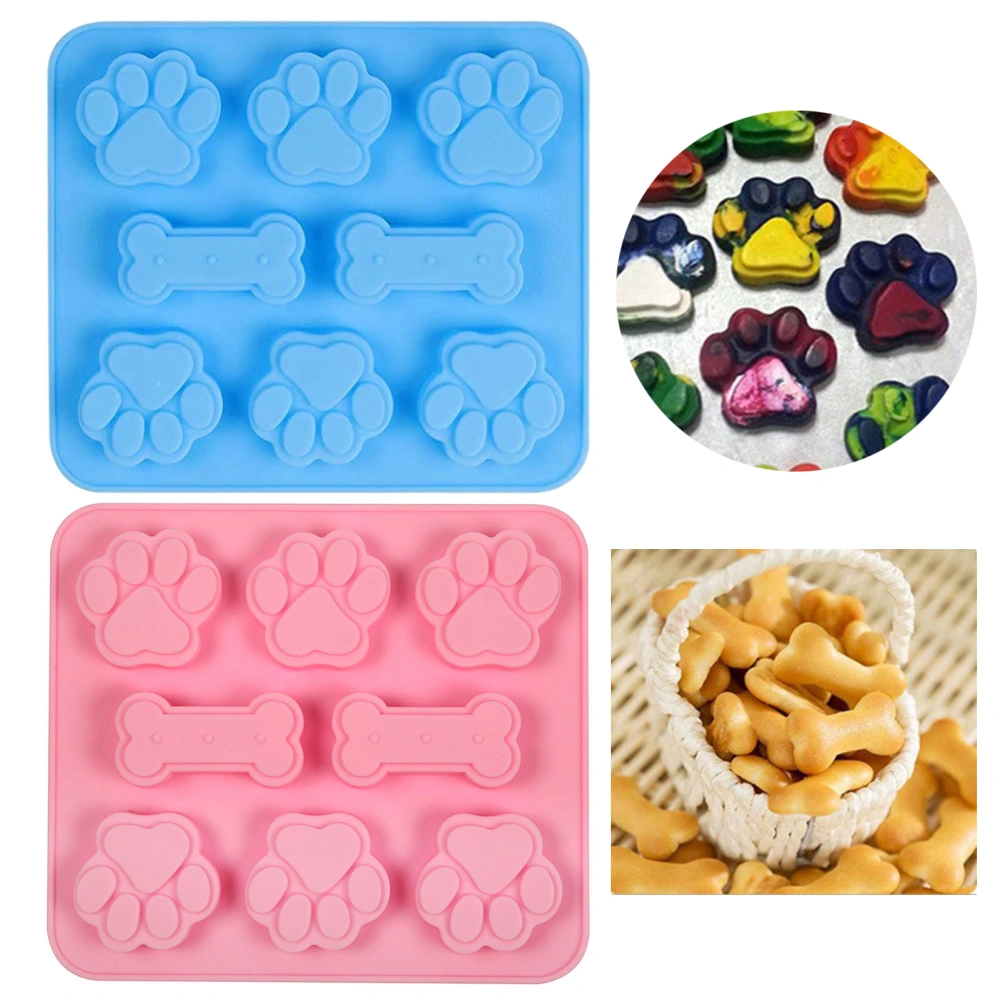 2 Pack Food Grade Silicone Molds Paw Bone Design 6 Grids Non-stick Easy to Clean for Baking Ice Cubes Candy Dog Treats