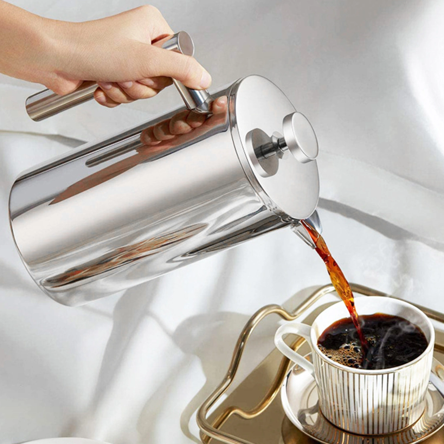 800ML/350ML/1000ML Coffee Press Pot Easy to Clean Stainless Steel Coffee Maker Portable for Home Kitchen