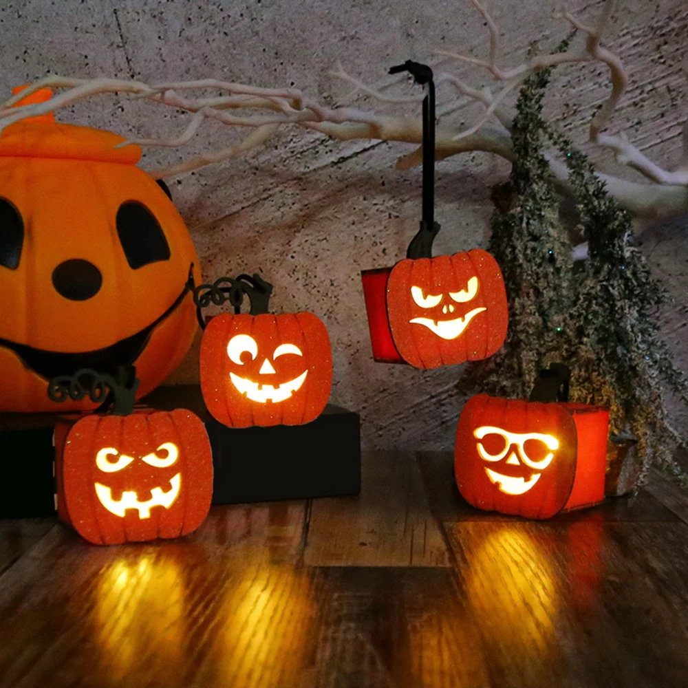 Halloween Pumpkin Ornament with LED Light Cute Vivid Expressions LED Glowing Pumpkin Lamp Festival Home Prop