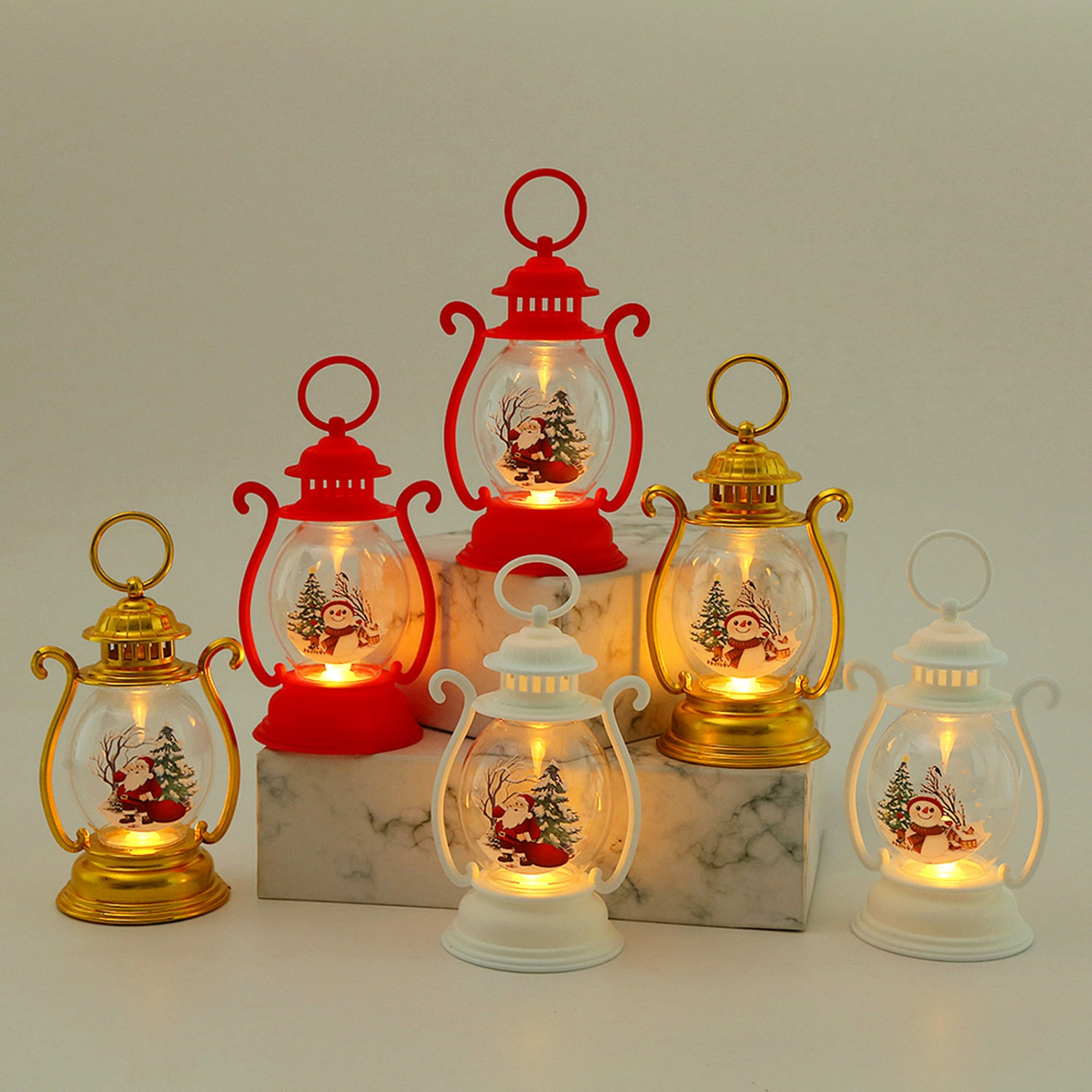 Christmas Lantern Santa Claus Snowmen Vintage Battery Operated Portable Home Decoration Flameless Electronic Candle Lamp Night Light Party Supplies Gift