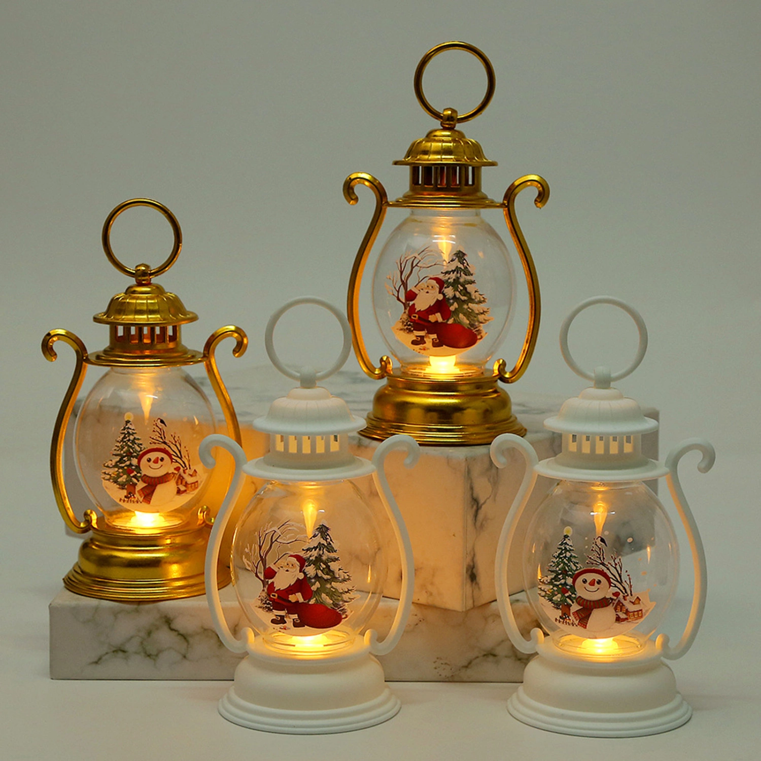 Christmas Lantern Santa Claus Snowmen Vintage Battery Operated Portable Home Decoration Flameless Electronic Candle Lamp Night Light Party Supplies Gift