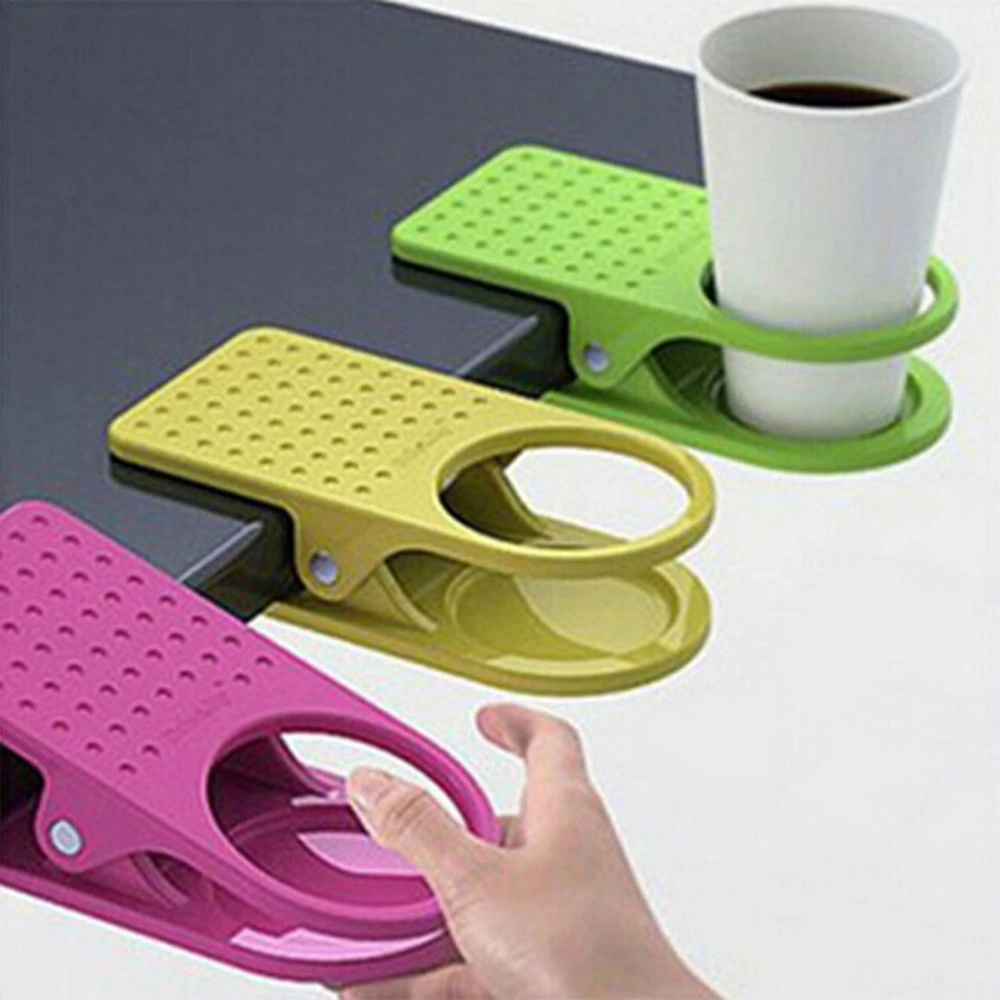 Office Desk Cup Holder Clip Non-slip Scratch Free Clamp on Table Beverage Holder Colorful Plastic Hanger for Water Bottle Multifunctional Coffee Cup Stand Home Office Supplies