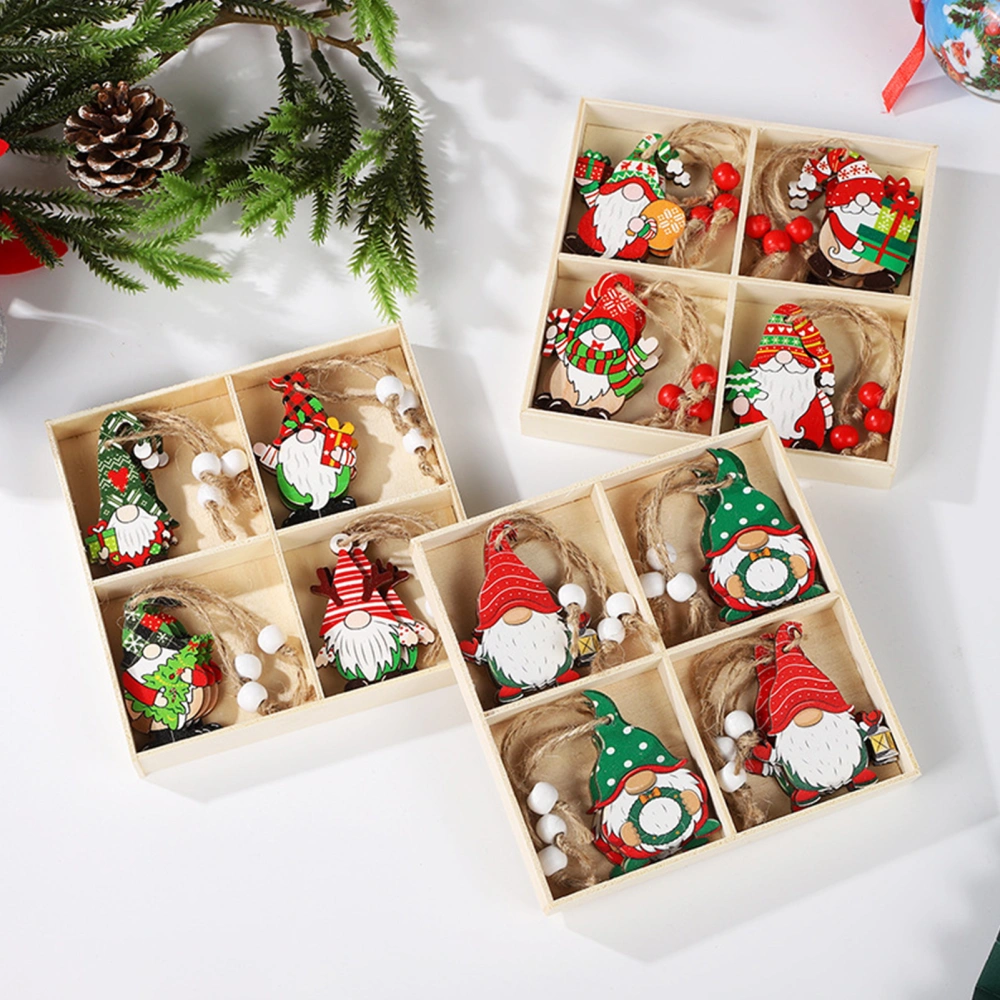 12Pcs/Set Christmas Wooden Hanging Decoration Boxed Faceless Gnome Wood Bead Hemp Rope Xmas Tree Ornament Pendant Party Supplies Gift