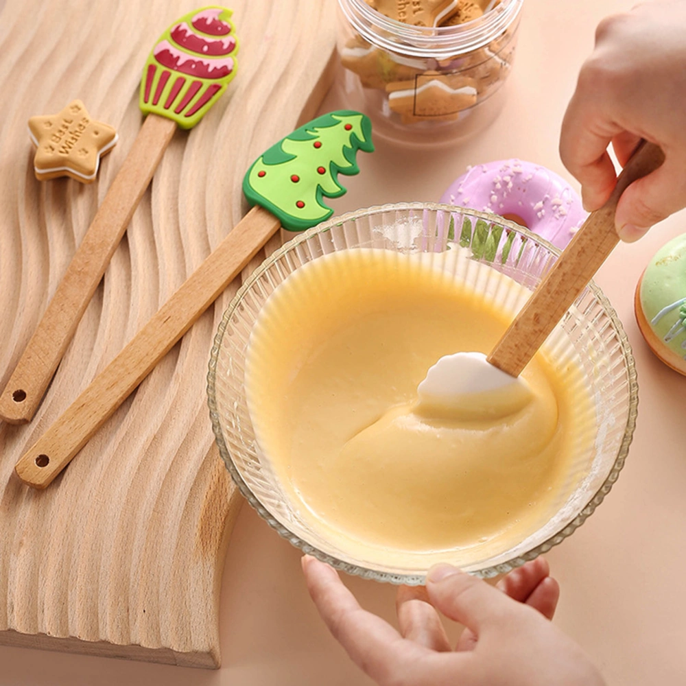 Christmas Scraper Silicone Baking Scraper with Beech Wood Handle Non Stick Spatula for Cookies Pastries