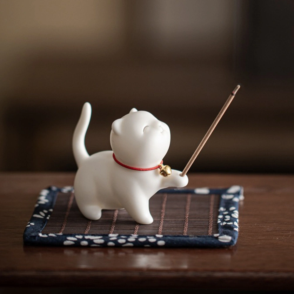 Incense Stick Holder Multifunctional Adorable Cartoon Cat Shape Ceramic Incense Holder for Home Decoration