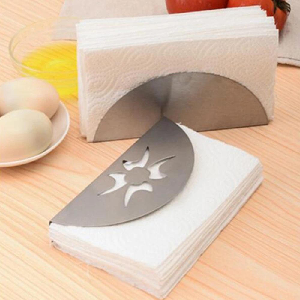 Semi-circle Tissue Holder Hollow Pattern Heavy Duty Stainless Steel Dining Table Paper Towel Napkin Clip Dispenser Organizer Home Supplies 