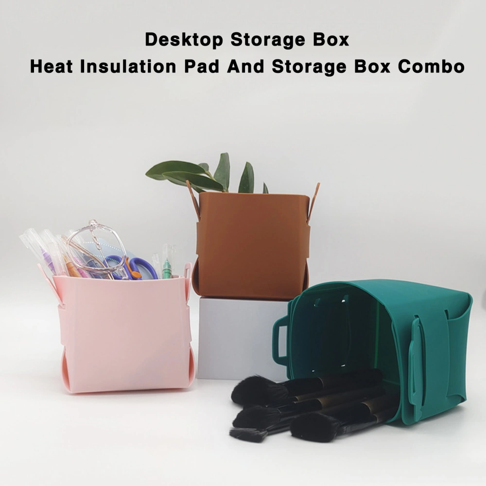 Desktop Storage Box with Handle Durable Space-saving Foldable Silicone Cosmetics Organizer for Home Office