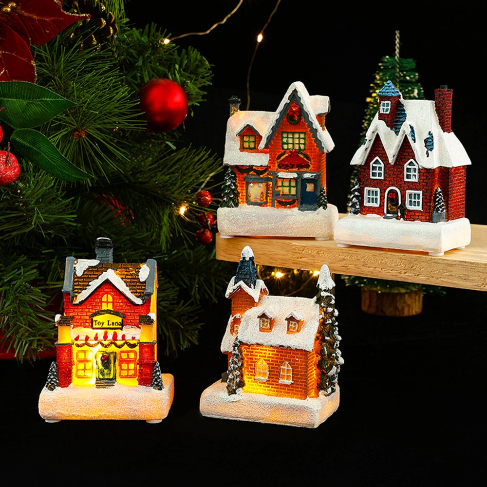 Christmas Glowing House Ornament Romantic Warm Lighting Resin Craft Xmas Microlandscape Snow House Desktop Decoration Holiday Festive Gift