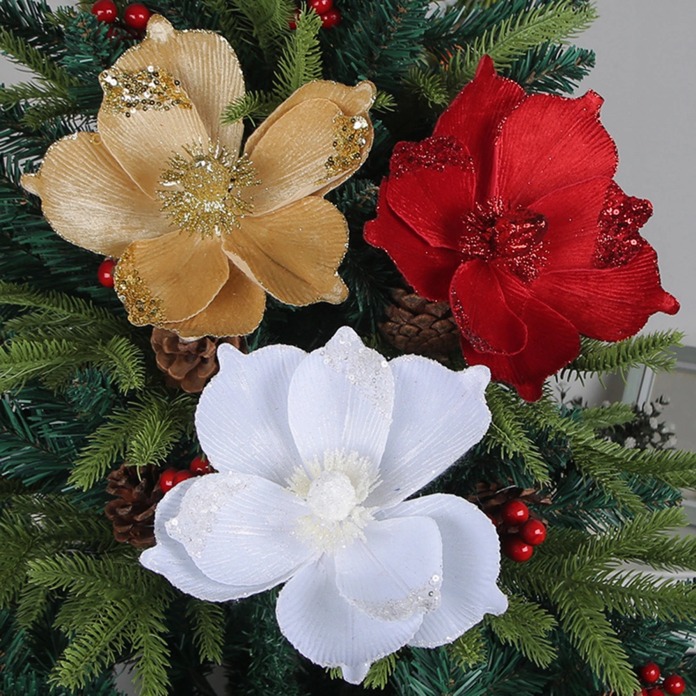 Decorative Flower Realistic Shiny Sparkling Festive Christmas Flower Decorations Versatile Ornaments for Trees Garlands Parties