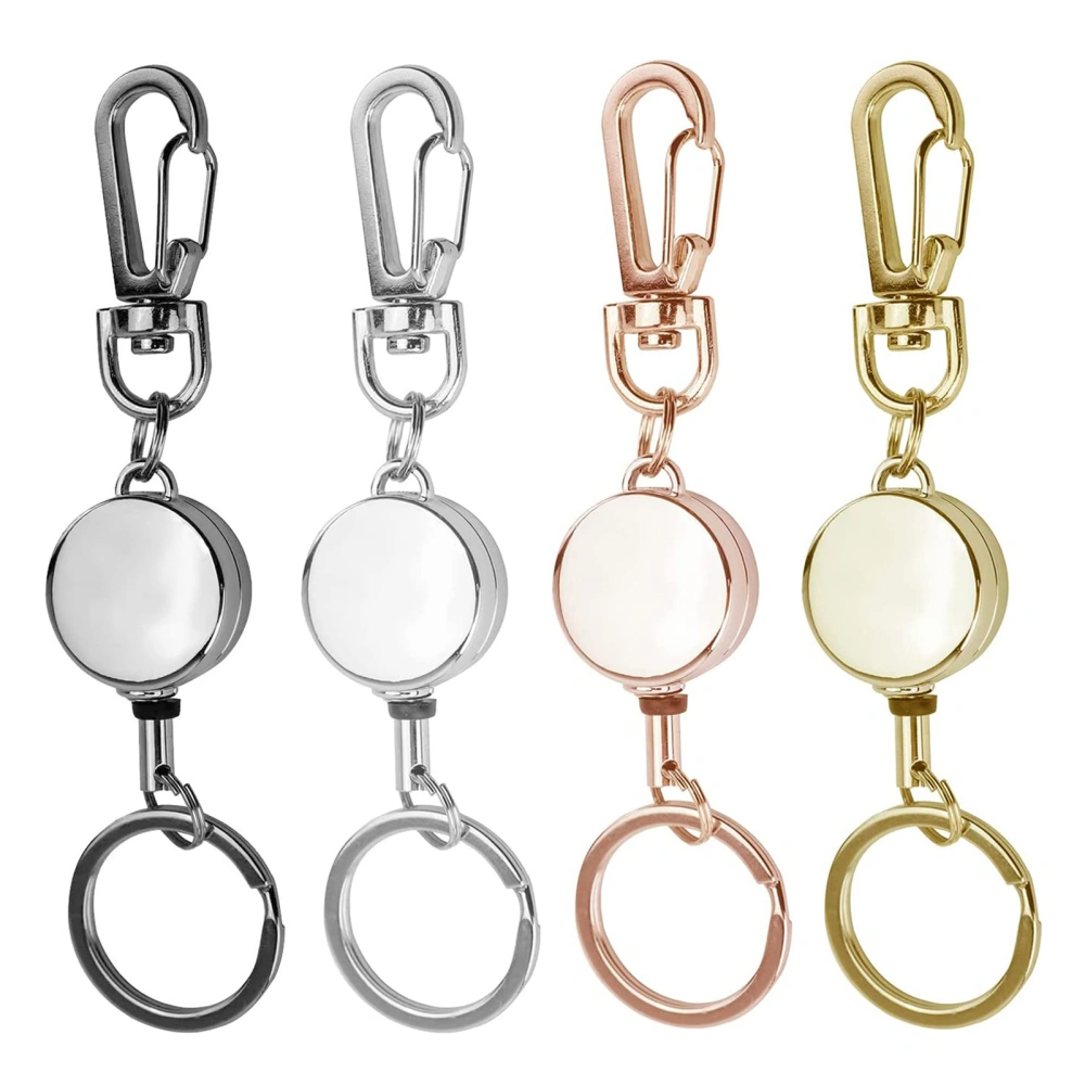 3Pcs Badge Reel Key Ring Retractable Heavy Duty Portable ID Card Keys Anti-lost Metal Backpack Hanging Keychain Easy Pull Buckle 