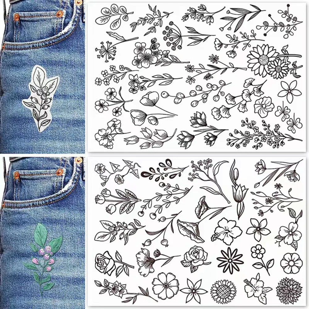 2 Sheets Stitch Embroidery Patches Water Soluble Stabilizers with Flower Patterns Embroidery Fabric Hand Sewing Stabilizers