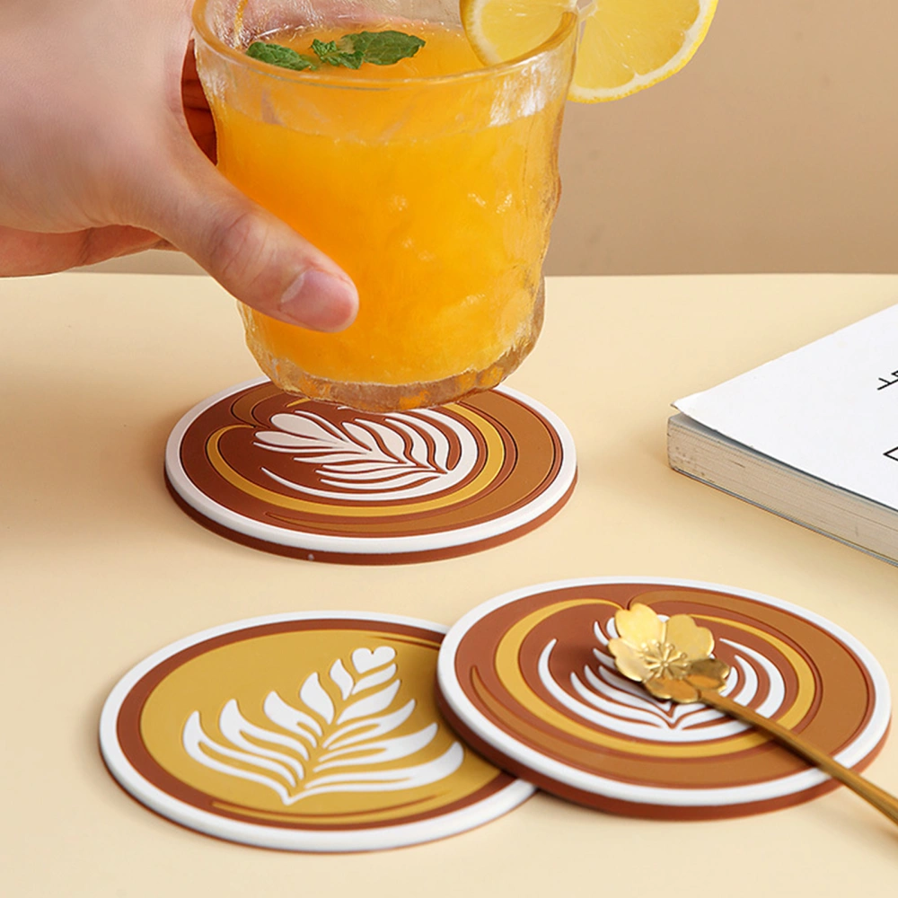 Round Shape Coffee Coaster Creative Water Cup Coaster with Flower Pattern Anti-scalding PVC Cup Holder Pad Western Dining Table Heat Insulation Mat Table Supplies