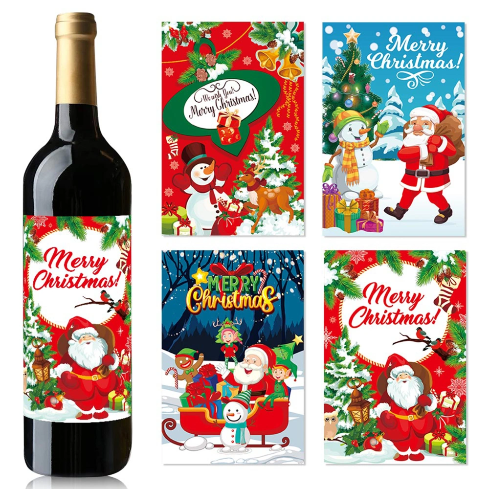 24 Sheets Wine Bottle Stickers Merry Christmas Colorful Festive Print Self-adhesive Santa Claus Wine Bottle Label New Year Party Decoration Supplies 