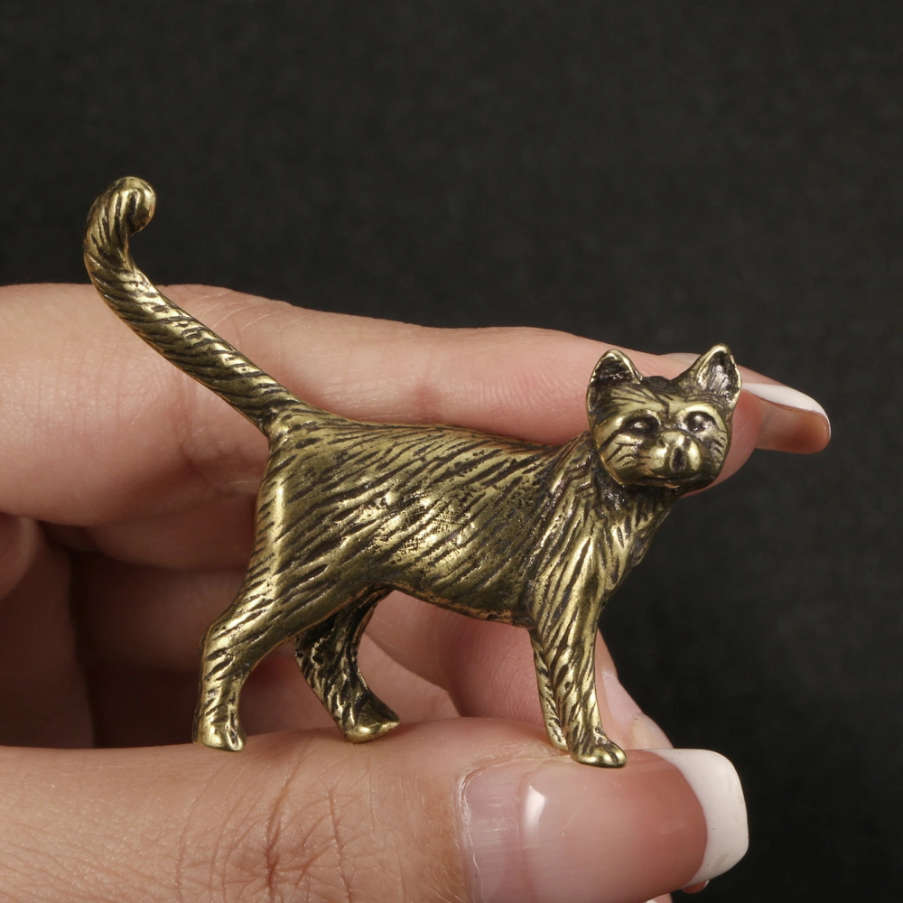 Retro Brass Cartoon Cat Statue Exquisite Workmanship Handmade Metal Cute Small Animal Figurines Miniatures Home Decoration Accessories