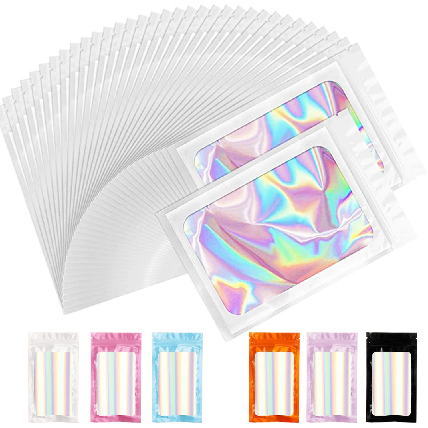 100Pcs Packaging Bag Resealable Holographic Bags Moisture-proof Reusable Packaging Bag for Coffee Beans Cookies Jewelry 
