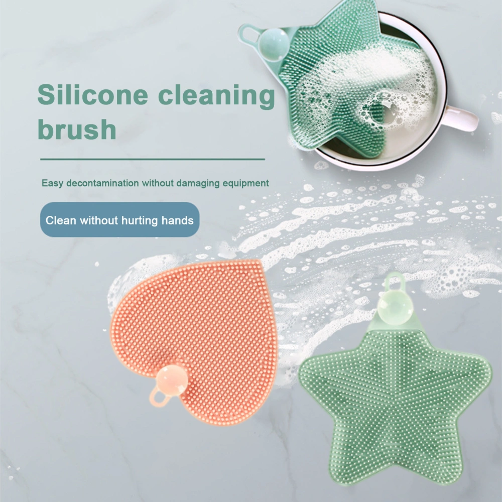 Silicone Dish Brush Star Love Heart Shape Flexible Bristles Oil Proof Stain Removal Small Sink Plate Bowl Pan Scrub Cleaning Scrubber Kitchen Supplies