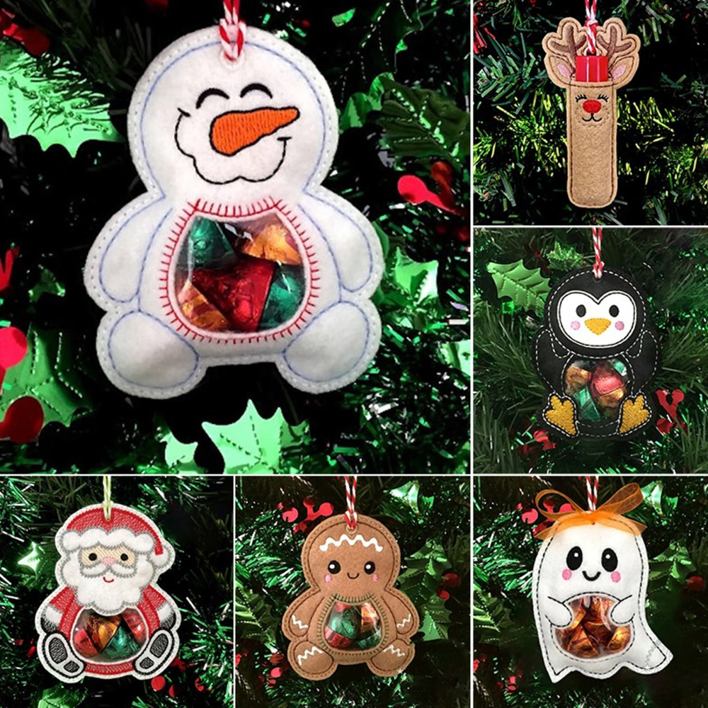 Christmas Candy Bag with Ribbon Lanyard Cartoon Santa Claus Snowman Elk Cute Pendant Creative Candy Holder Reusable Felt Treat Bag Christmas Tree Hanging Ornament Party Favors