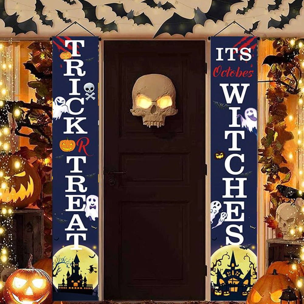 2Pcs Halloween Couplet Trick or Treat Banner Set Festive Door Decorations for Indoor Outdoor Parties