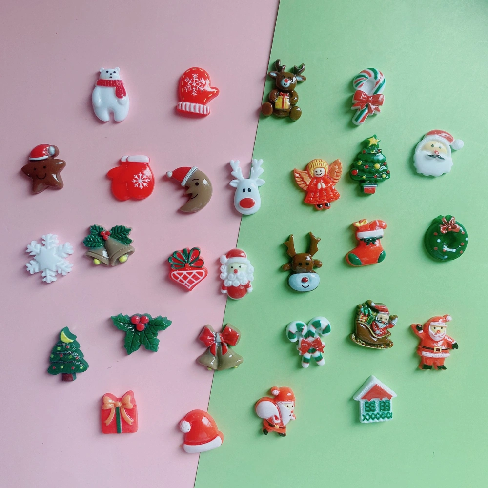 10Pcs Christmas Resin Accessories Compact Cartoon Design Adorable DIY Random Styles Holiday Decorations for Phone Cases Stockings 