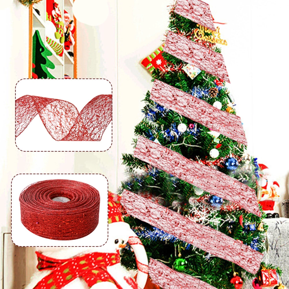 1 Roll 2Mx5CM Christmas Ribbon Solid Color Sheer Glitter Wired Gift Packing DIY Craft Xmas Tree Decoration Wreath Bowknot Making Ribbon Party Supplies