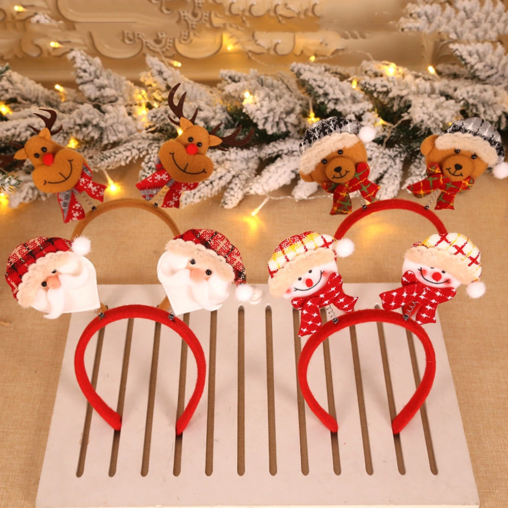 Christmas Headband Santa Claus Reindeer Snowman Bear Plaid Anti-slip Holiday Decoration Adults Kids Cute Xmas Hair Band Hair Accessories Party Props 