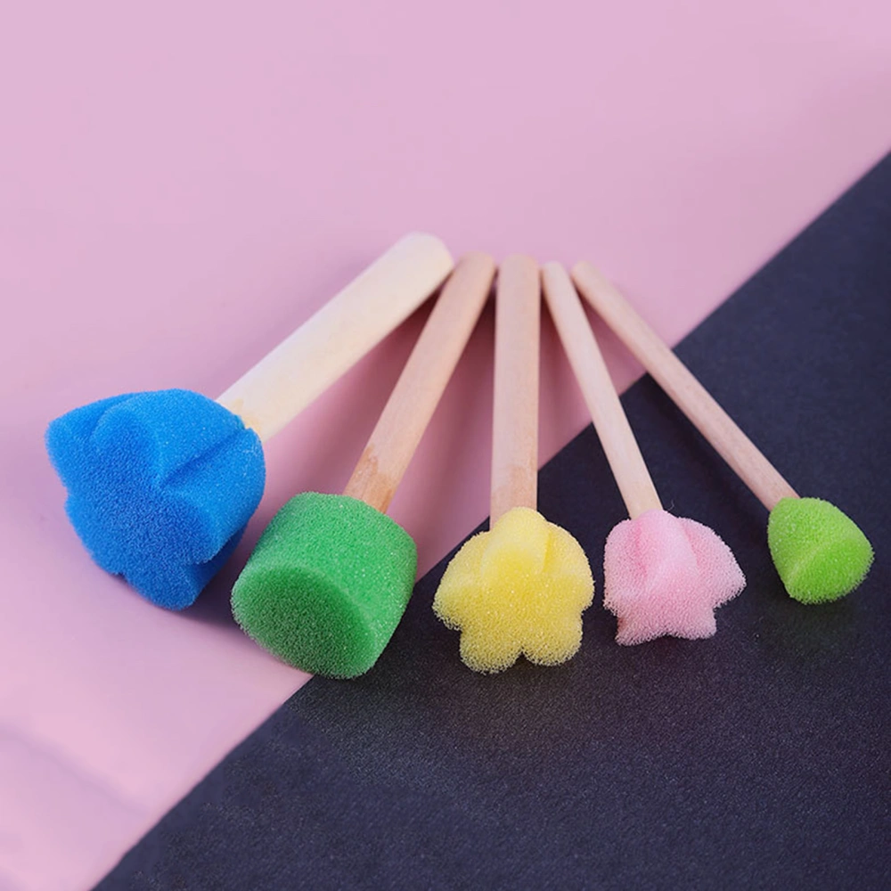 5Pcs Sponge Stamp Stick DIY Painting Stencil Wooden Handle Easy to Clean Different Size Kids DIY Painting Stencils Arts Tool