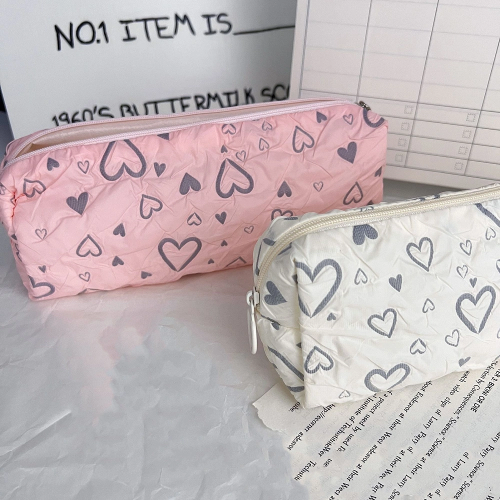 Love Pencil Bag Heart Pattern Large Capacity with Cute Pendant Smooth Zipper Stationery Cosmetic Organizer 