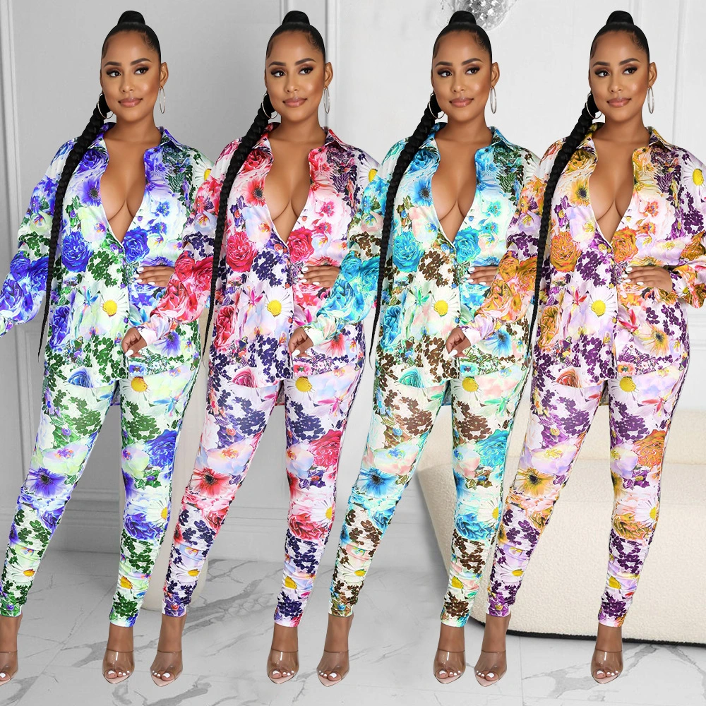 Women's Fashion Printed Long Sleeve Two-piece Set