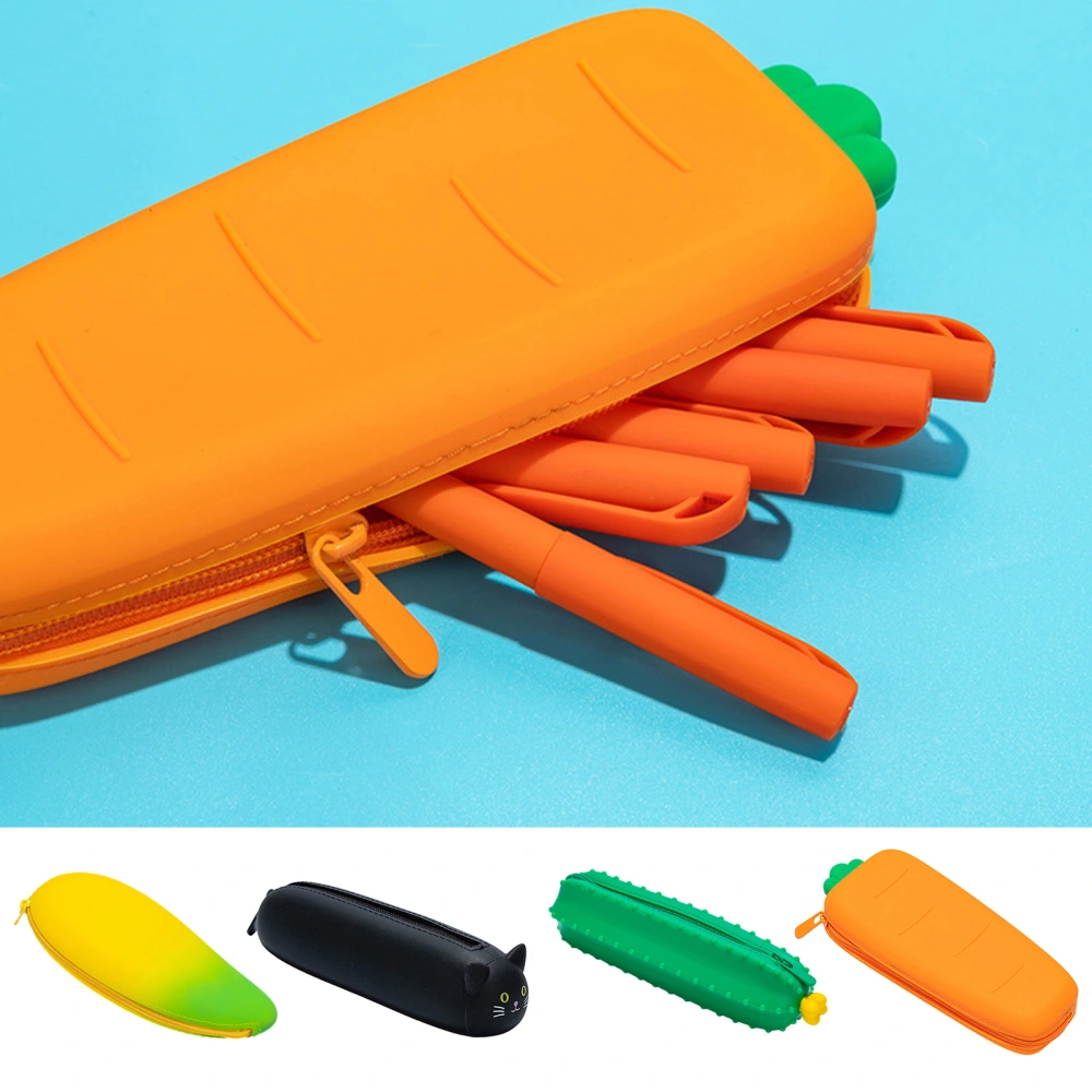 Pencil Case Adorable Fruit Vegetable Shape Silicone Pencil Bag Smooth Zipper Pen Storage Bag for School