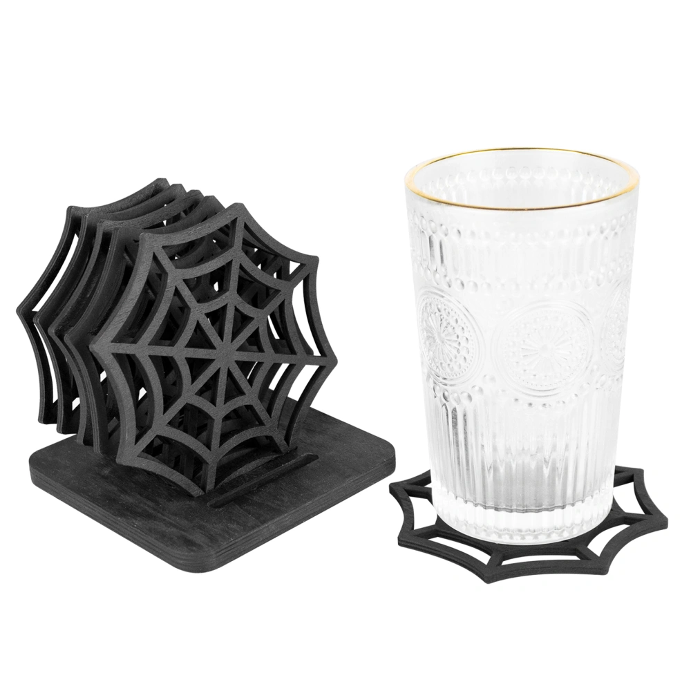 6Pcs Halloween Coaster Spider Web Coaster Durable Wooden Table Placemat for Home Festival Decoration