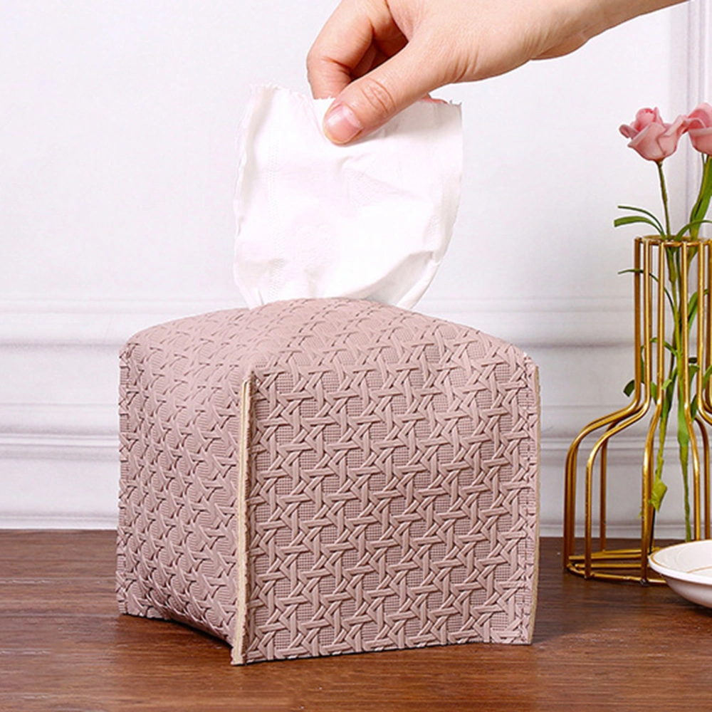 Woven Bamboo Faux Leather Tissue Storage Box Square Tissue Storage Bag Decorative Easy to Refill Paper Case