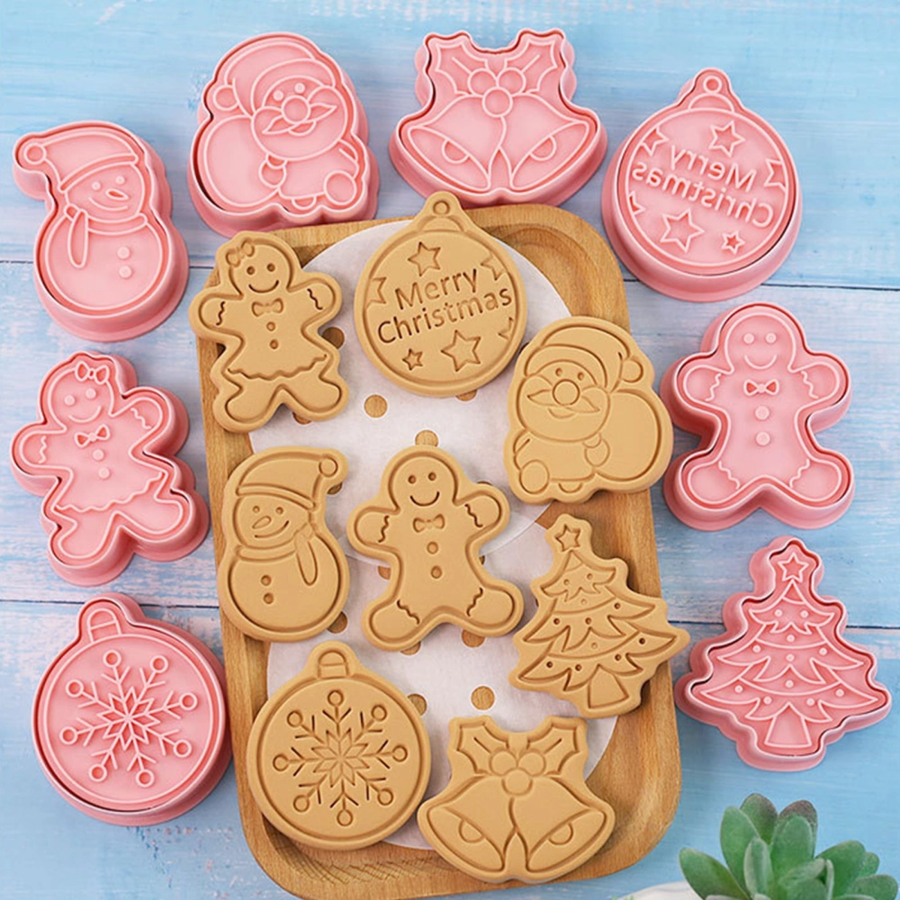 8Pcs/Set Christmas Themed Cookie Cutters Snowman Stocking Santa Claus Xmas Tree Shape Cookie Mould Baking Tool