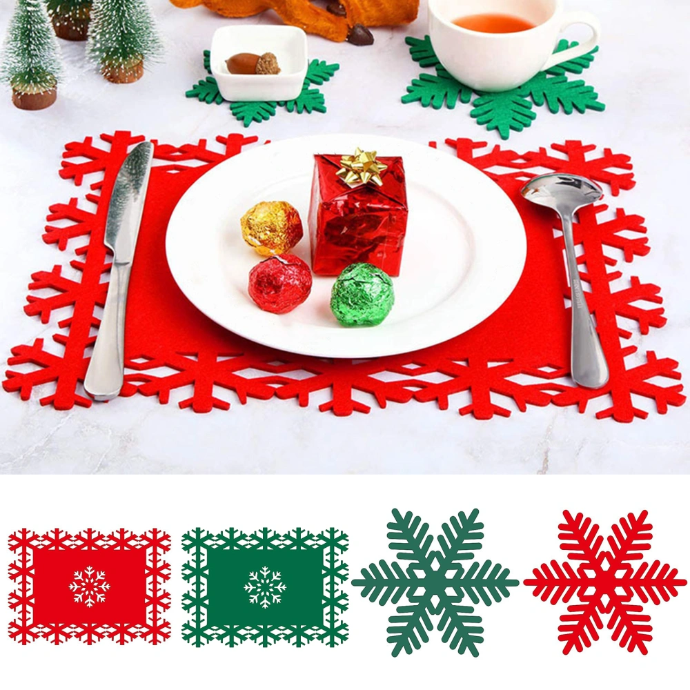 2Pcs Christmas Placemat Durable Reusable Snowflake Shaped Coaster for Festive Dining Table Decorations