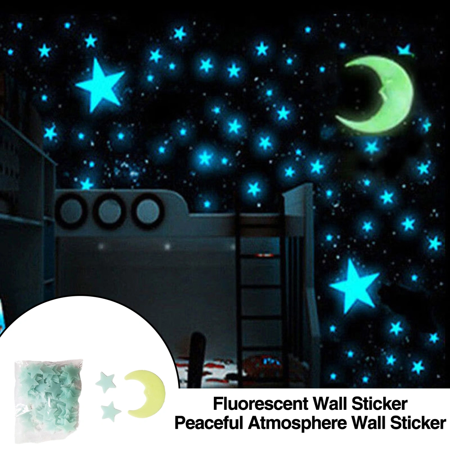 1 Set Fluorescent Wall Sticker Fairy Glow in The Dark Star And Moon Wall Decal for Kids Room Decoration