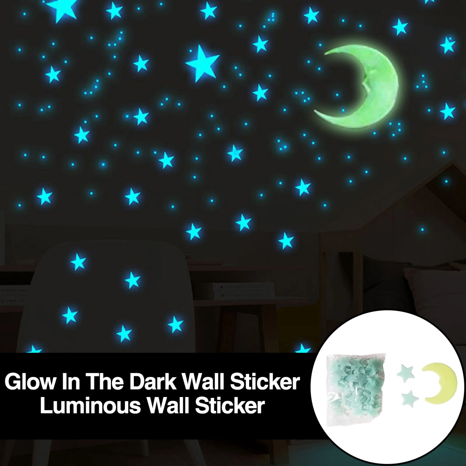 1 Set Fluorescent Wall Sticker Fairy Glow in The Dark Star And Moon Wall Decal for Kids Room Decoration