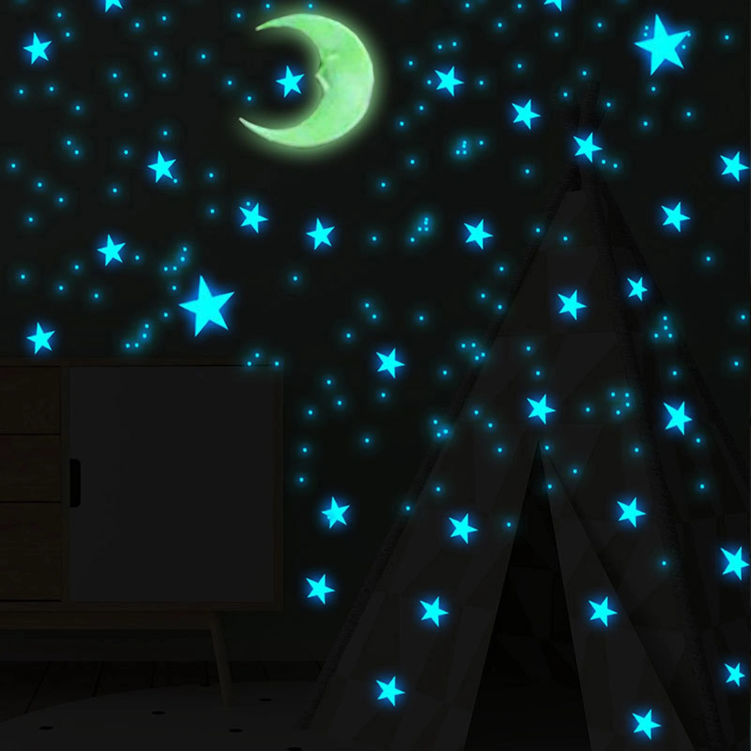 1 Set Fluorescent Wall Sticker Fairy Glow in The Dark Star And Moon Wall Decal for Kids Room Decoration